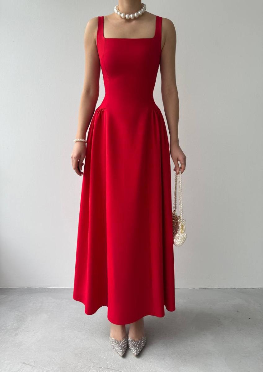 فستان طويل جذاب، بلا أكمام مع فتحة رقبة مربعة تمنح لمس - صورة 1