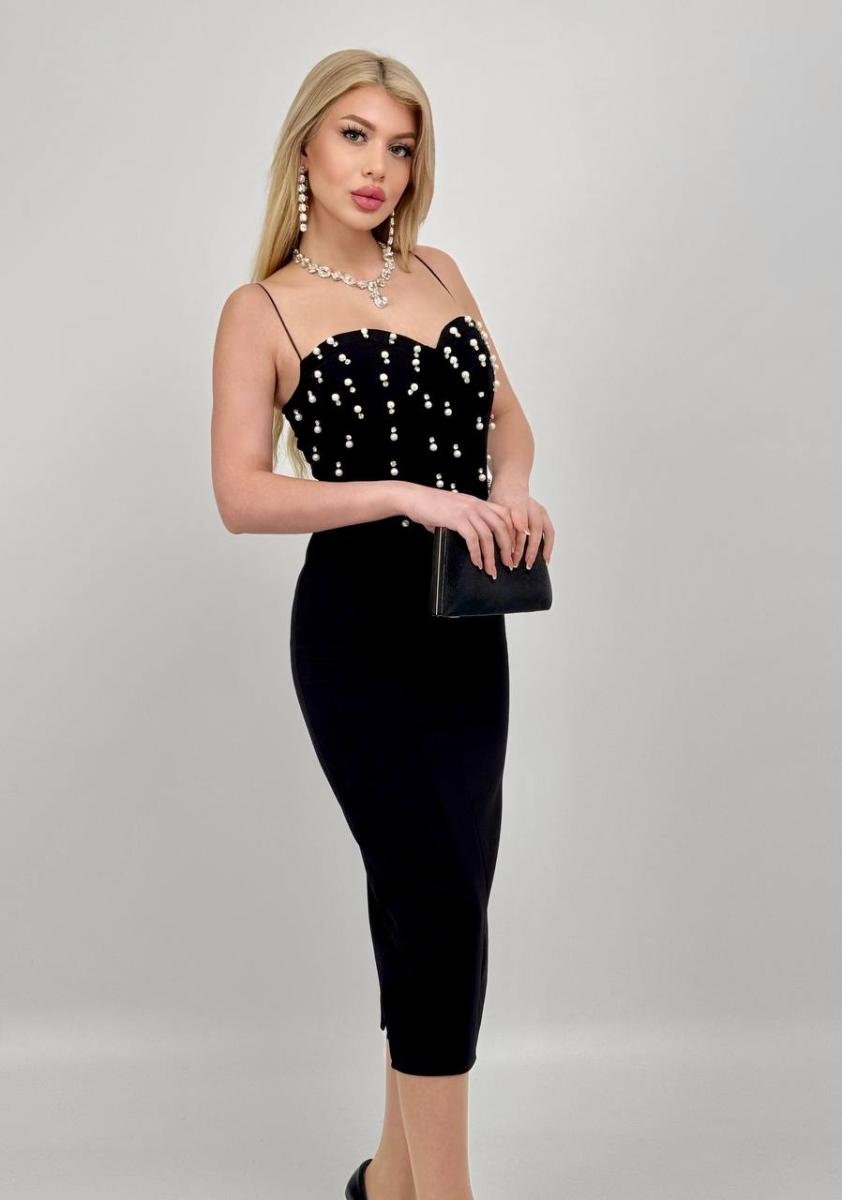 فستان ميدي بتصميم كورسيه مُرصّع باللؤلؤ (Pearl-Embellished Corset Midi Dress) - صورة 2