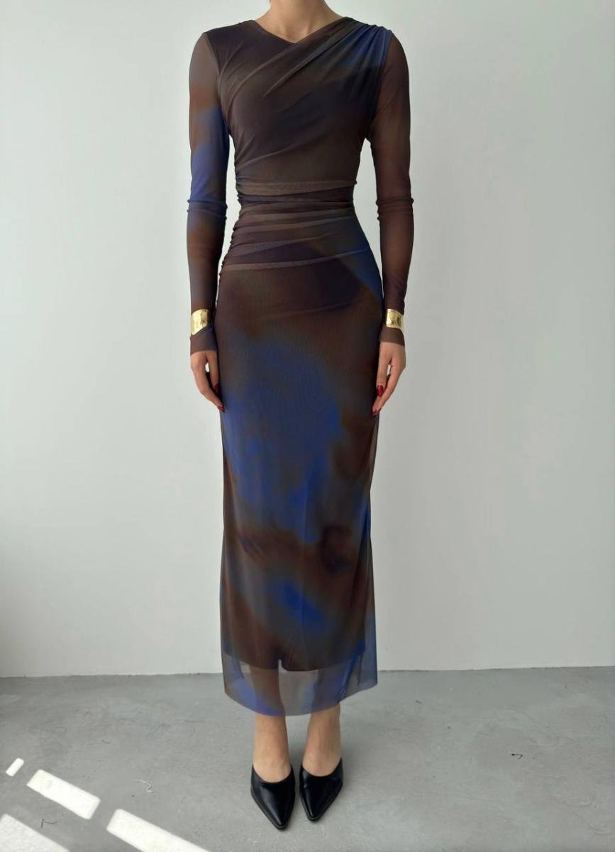 فستان ماكسي بطبعة رخامية وثنيات درابيه أنيقة (Draped Marble Print Maxi Dress) - صورة 2